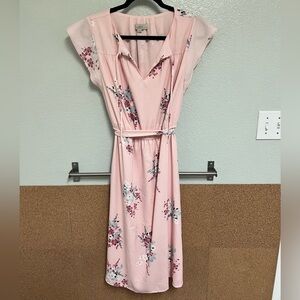 Loft pink- floral dress, size large petite.